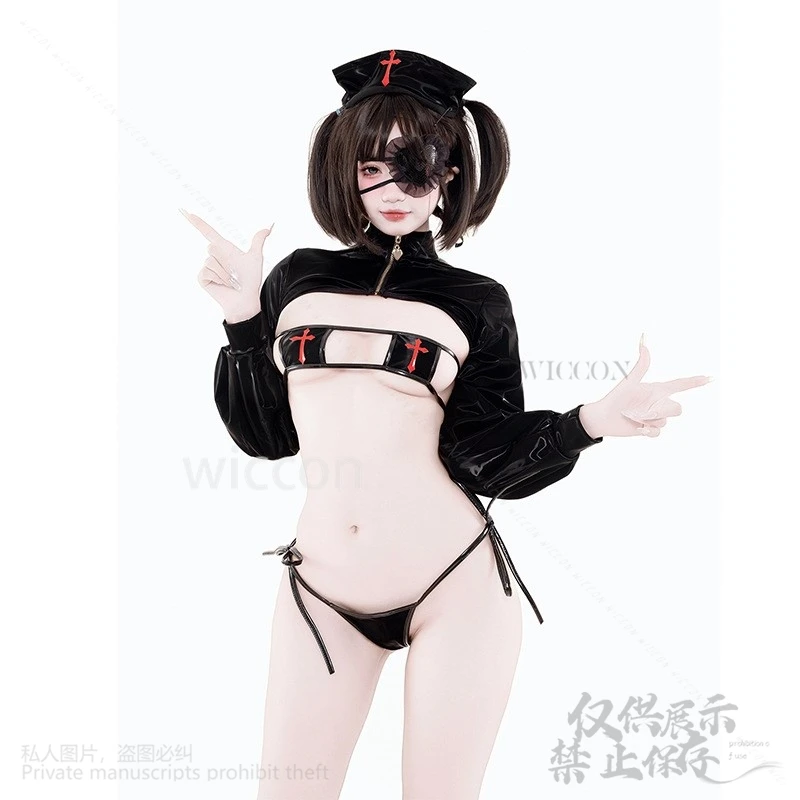 Anime Horror Y2K Cosplay Black Sexy Dark Nurses Uniform Sexy Dress With Hat Knight Nun Uniform Suit For Girls Woman Customized