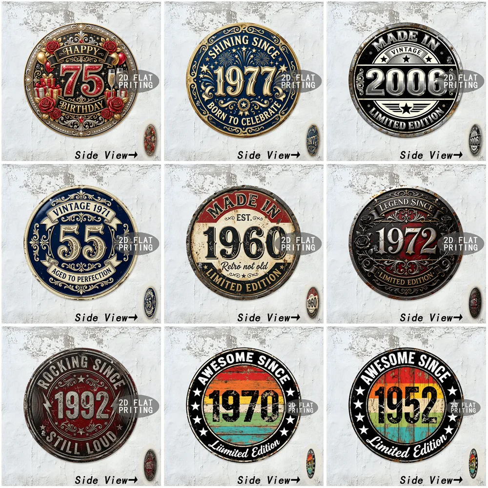 Round Vintage Birthday Age Birth Year Metal Tin Sign Retro Limited Edition Plaque Bar Garage Home Wall Decor Art