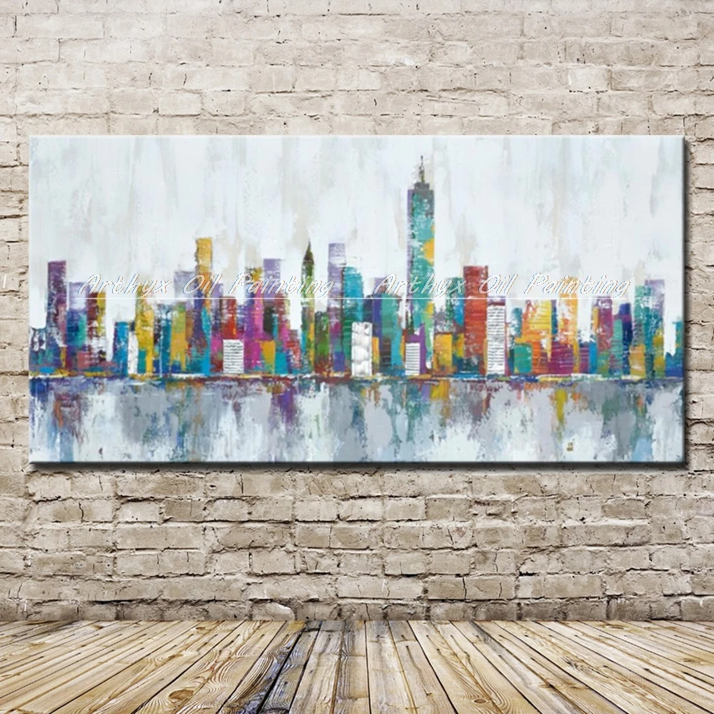 Arthyx New York Skyline Cityscape Architecture Abstract Pop Art Hand Painted Oil Painting On Canvas,Wall Picture Fort Home Decor