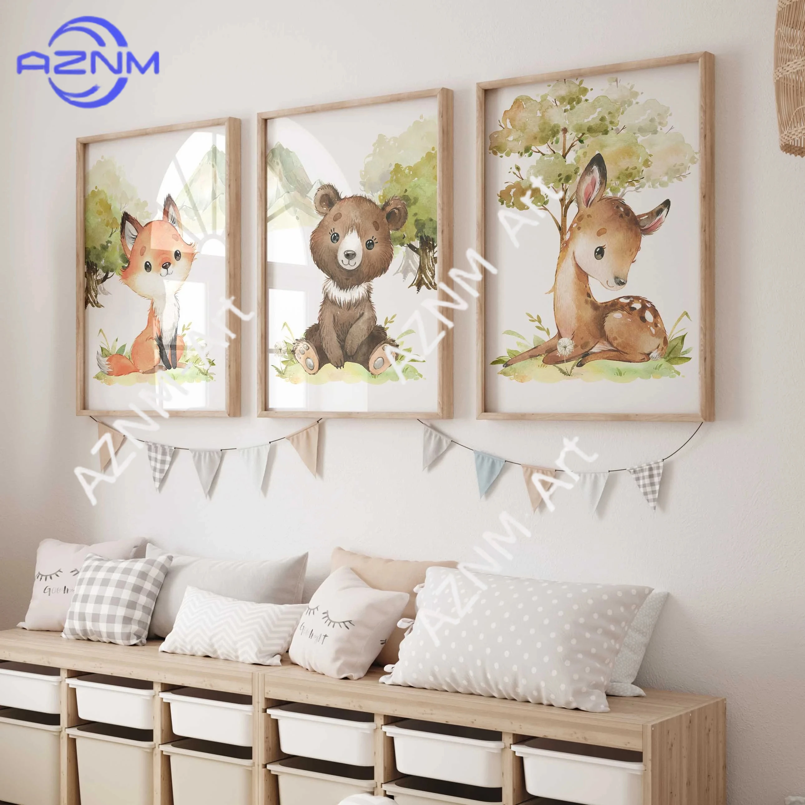 1PC/3PCS Wall Picture Posters Forest Animals Adventure Bear 
