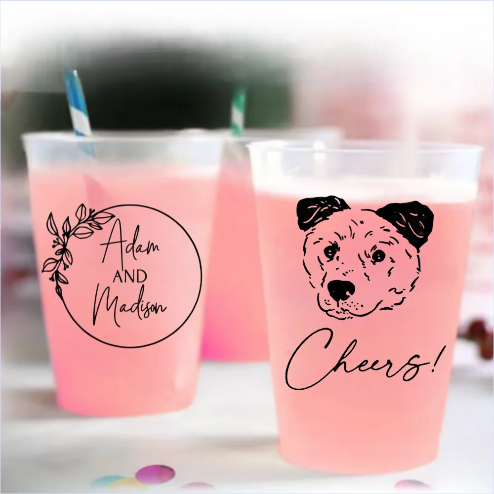 Custom Pet Plastic Cups, Wedding Favors, Personalized Dog Photo, Frosted Cups, Birthday Shower Party, Plastic Cups Dressing