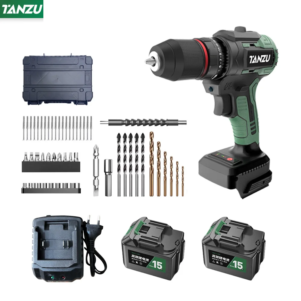 21V Brushless Motor Cordless Electric Drill Screwdriver 80NM Impact Hammer Battery 3 Function Screw/ Concrete/ Steel Plate Tanzu