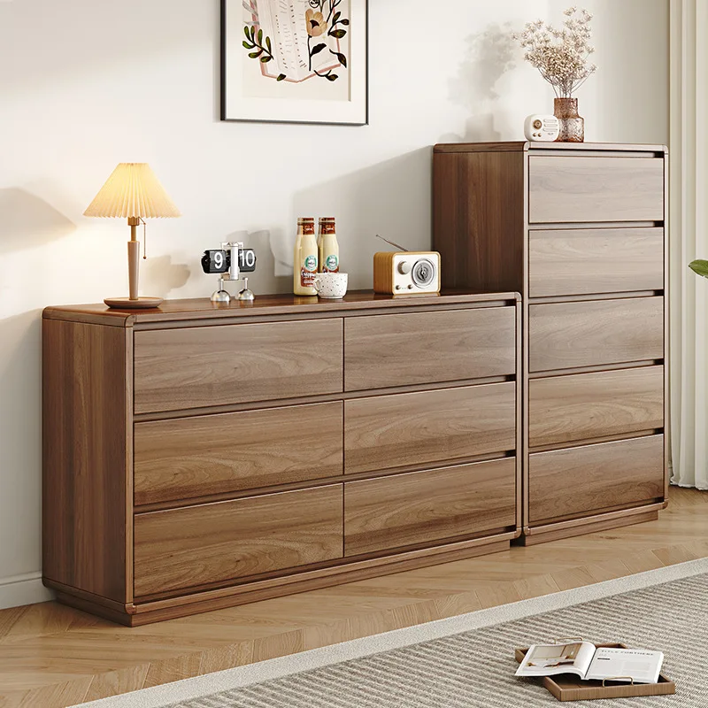 

New chest bedroom solid wood storage wall storage cabinet, bedside walnut chest of drawers