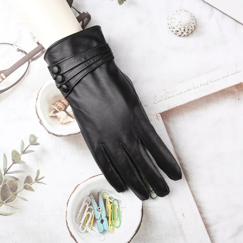 Thickened Shearling Leather Gloves Fleece Lined Warm Windproof Anti-Slip Touchscreen for Driving Cycling Outdoor Sports