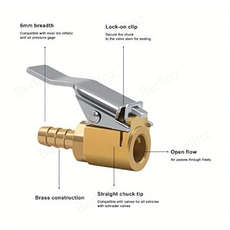 Tire Air Clamp with Clamp, Brass Air Clamp Open Flow Lock Hose End for Compressor Pump Hose Repair