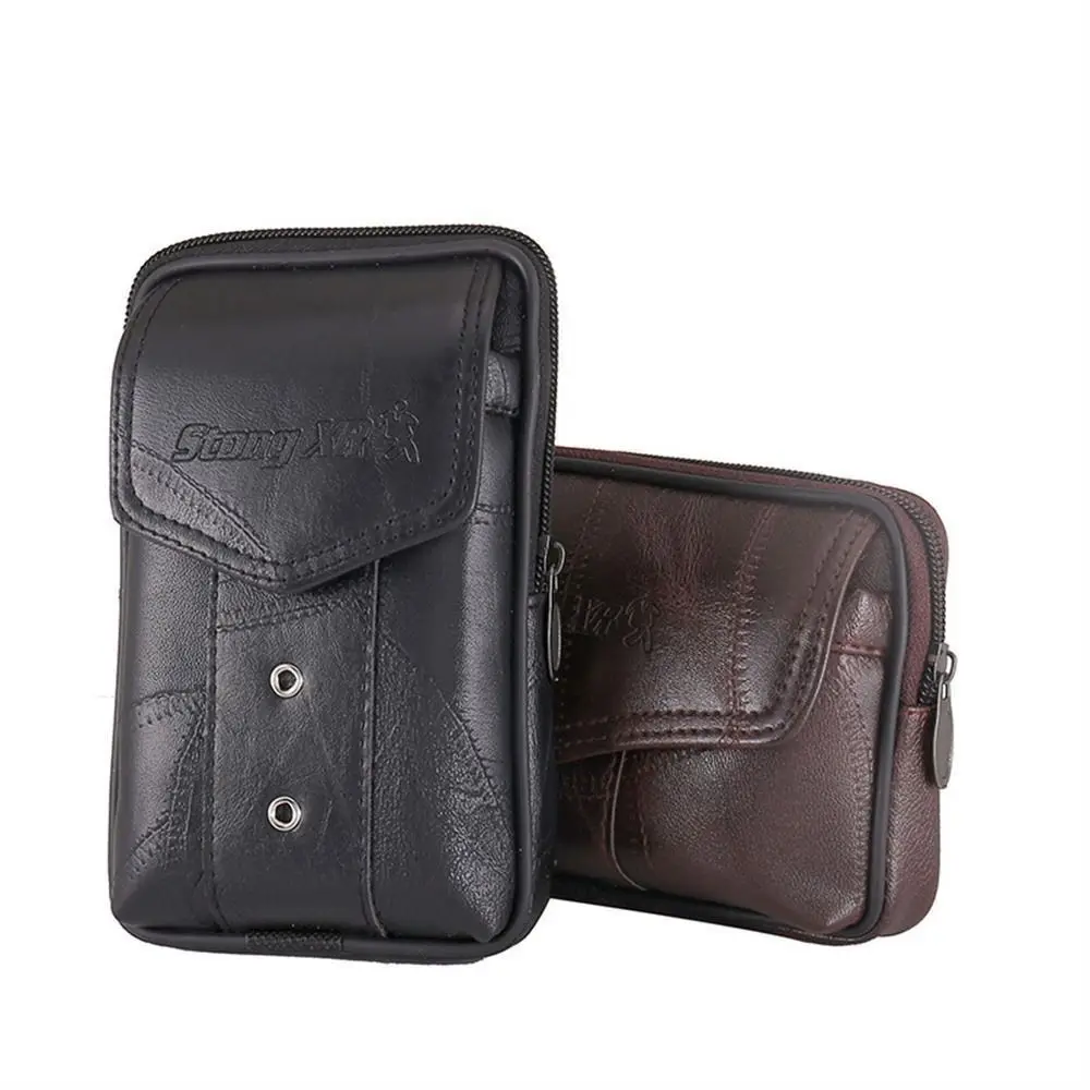 Men\'s Leather Large Capacity Wear Belt Waist Bag Mobile Phone Bag Belt Wallet Running Pouch Holster Case