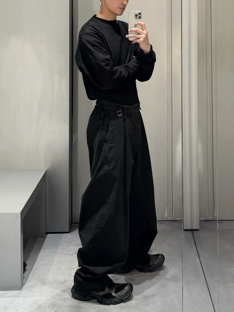 

New 25ss 3D Tailored Loose Waed Destroyed Work Pants Long Casual Trousers ex Versatile Knife Leisure Pants Cotton Blend