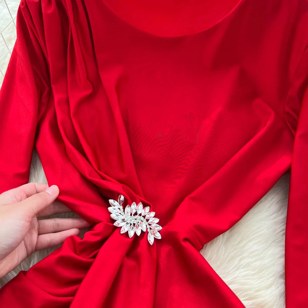 فستان بوهو أنيق عتيق بأكمام طويلة من حجر الراين أنيق على الموضة الكورية الجنية ملابس نسائية #5