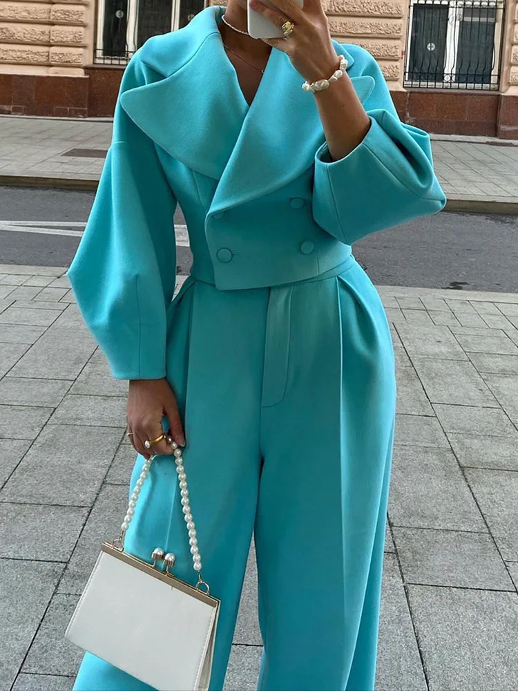Ensemble deux pièces épais et chaud pour femme, nouvelle veste décontractée à Double boutonnage, tenue de bureau, tempérament élégant, pantalon Long, automne et hiver