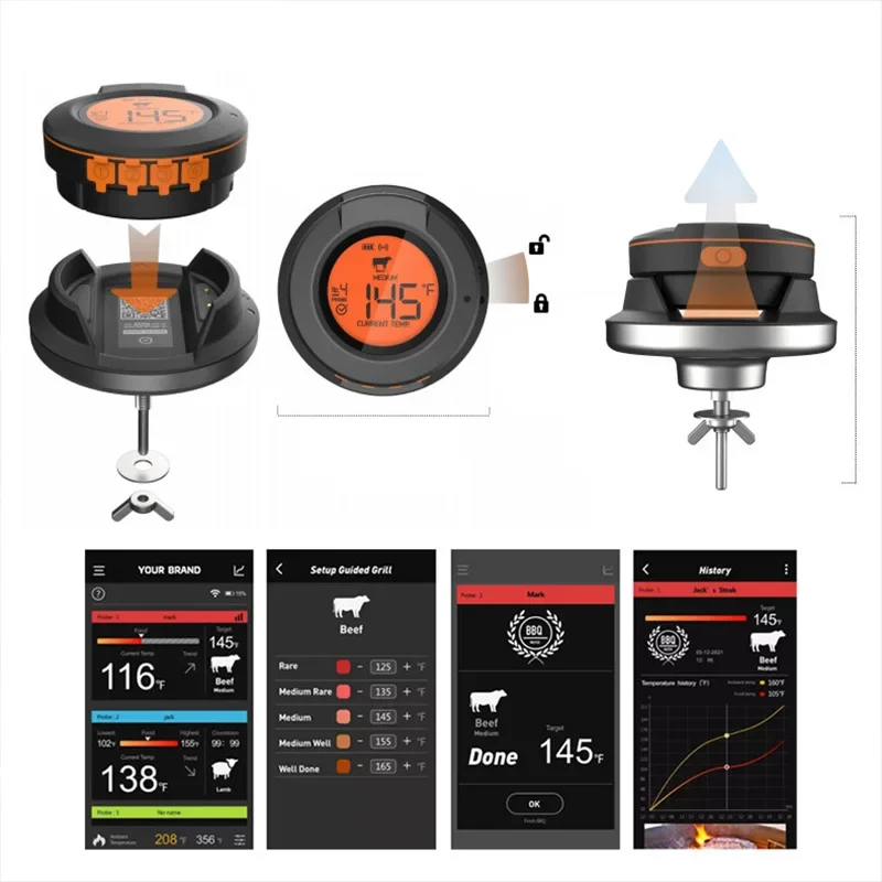 

Wireless Meat Thermometer Oven Grill BBQ Smoker Bluetooth Smart Digital Food Thermometer for Kitchen Cooking Tools App Control