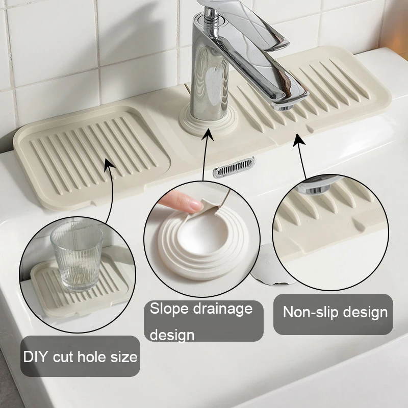 Silicone Faucet Mat Sink Splash Guard Faucet Drainage Pad Thicken Drying Pads Kitchen Bathroom Countertop Protection Mats