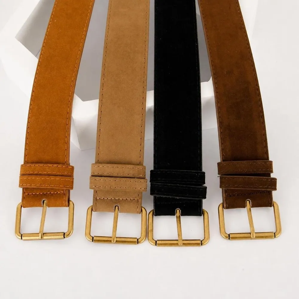 Fashion Alloy Pin Buckle Wide Waist Belt Vintage Classic Faux Suede Belt Retro Pin Buckle Belt For Women