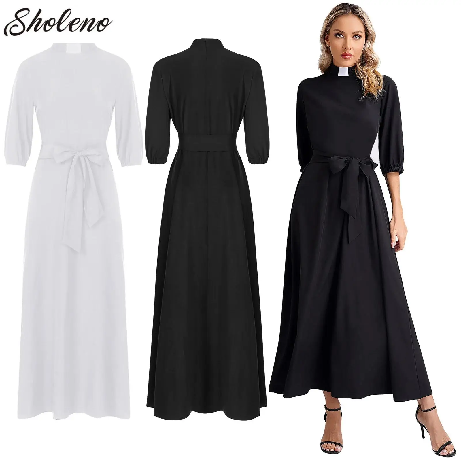 

Womens Church Clergy Gown Catholic Church Choir Pastor Nun Minister Role Play Theme Party Outfit Liturgical Robe Maxi Dress