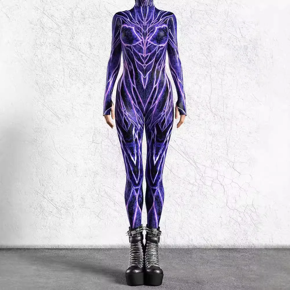 Unisex Cyber Punk 3D Digital Printing Halloween Party Role Play Outfit Women Men Cosplay Costume Carnival Jumpsuit