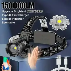 ハイパワー充電式フィッシングヘッドランプ,LED懐中電灯,釣り,キャンプ,ハイキング,99000000000lm,900w,2024