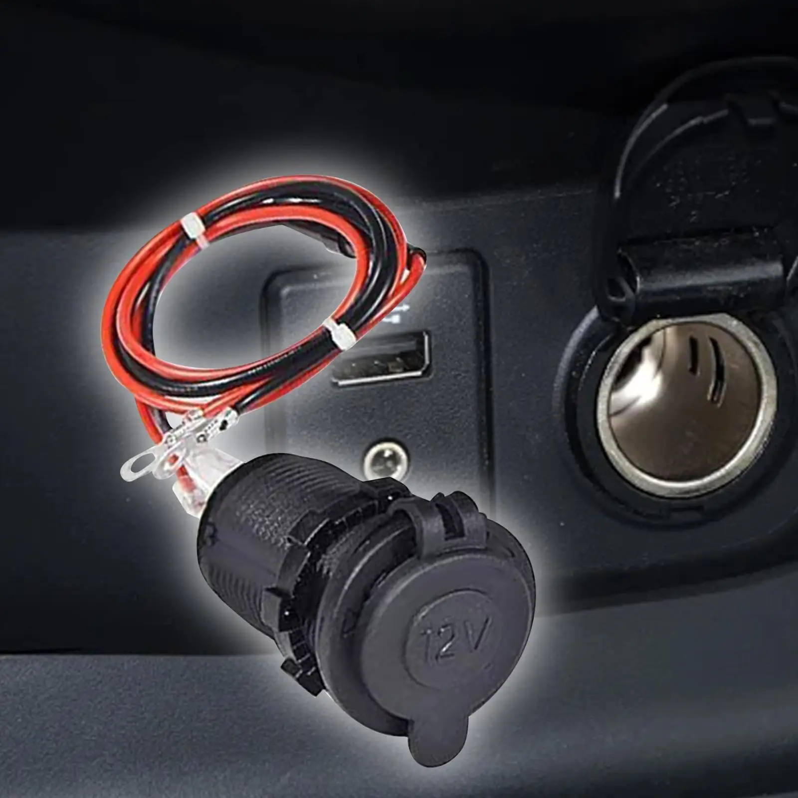 Black Cigarettes Lighter Power Outlet Socket Cable Dustproof Opening Diameter 30mm for Vehicle Marine Truck Camping