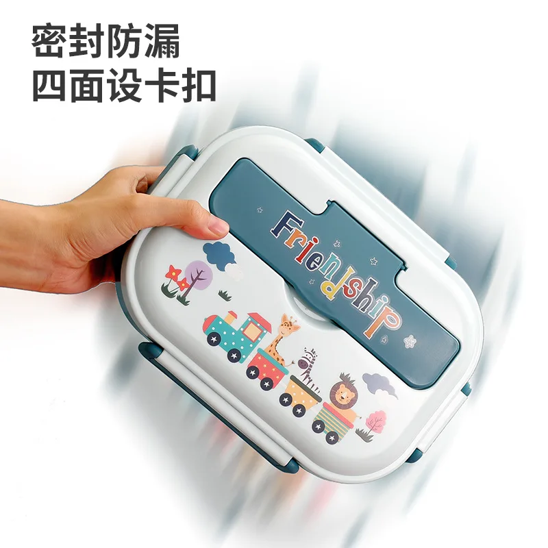 Childrens 316 stainless steel dividing plate cartoon lunch box set with soup bowl Leakproof bento box for kids With Bags Spoons