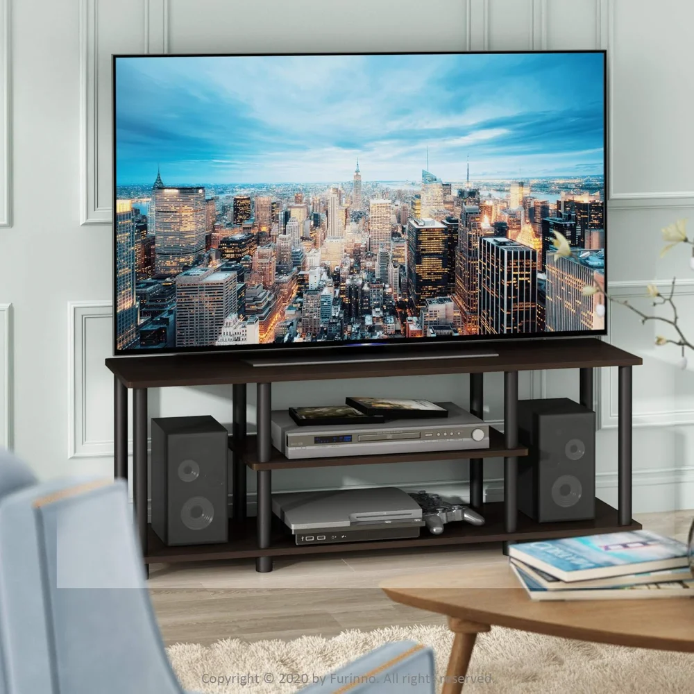 

Turn-N-Tube No Tools 3D 3-Tier Entertainment TV Stand up to 50 inch TV, Round Tubes, Dark Brown / Black