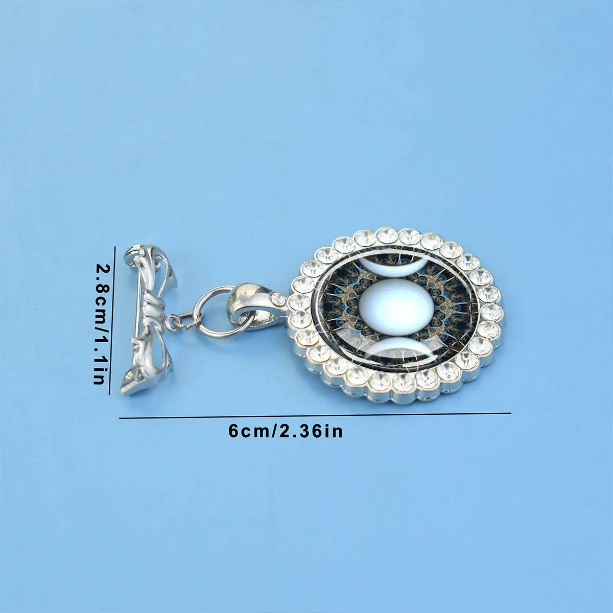 1PC Five pointed star and crescent patterned glass brooch with synthetic zircon trim,ideal for holiday parties and birthday gift