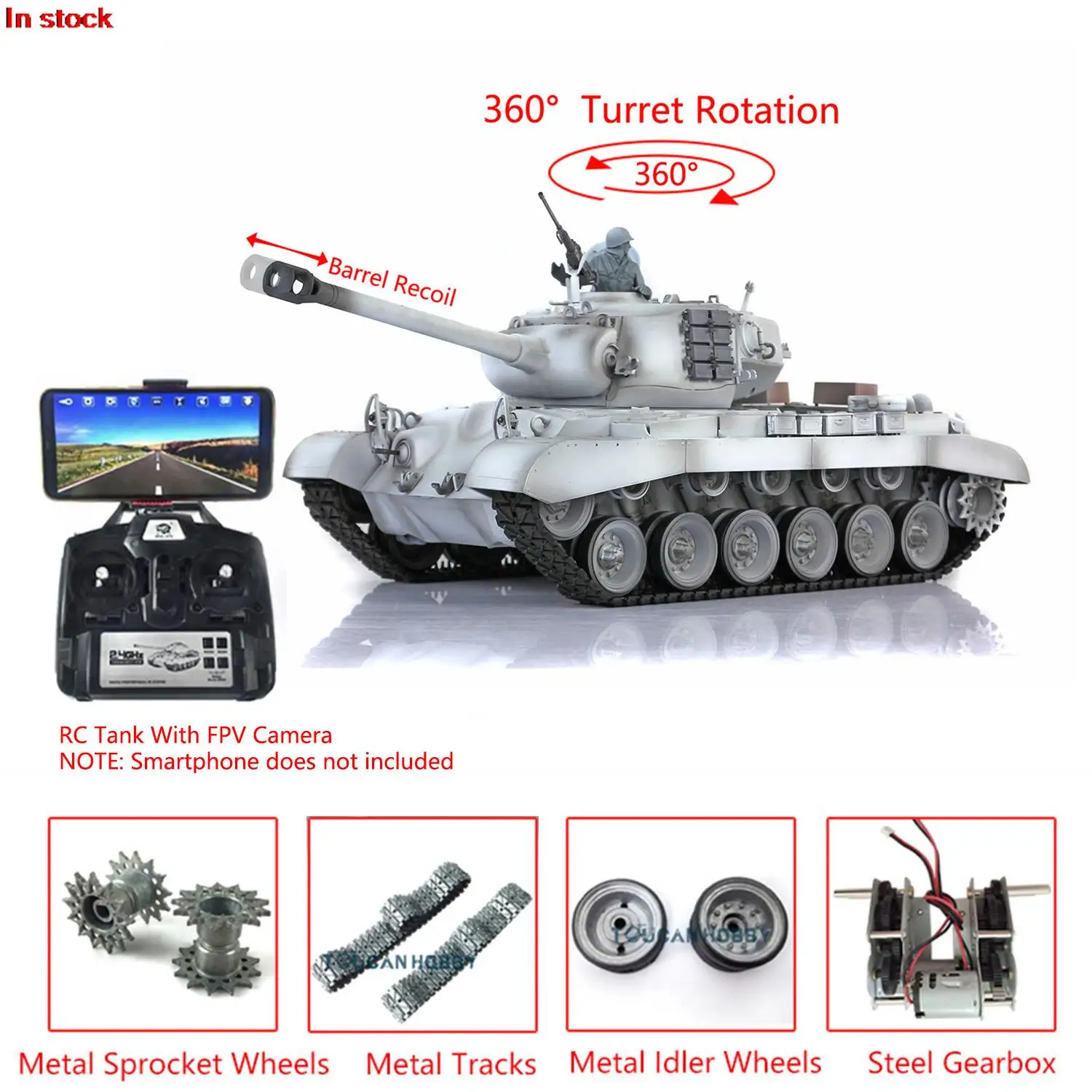 2.4G 1/16 HENG LONG 7.0 Ulepszony FPV M26 Pershing RC Tank 3838 Barrel Recoil Speaekr Engine Proportion Smoke Toys Car TH20333