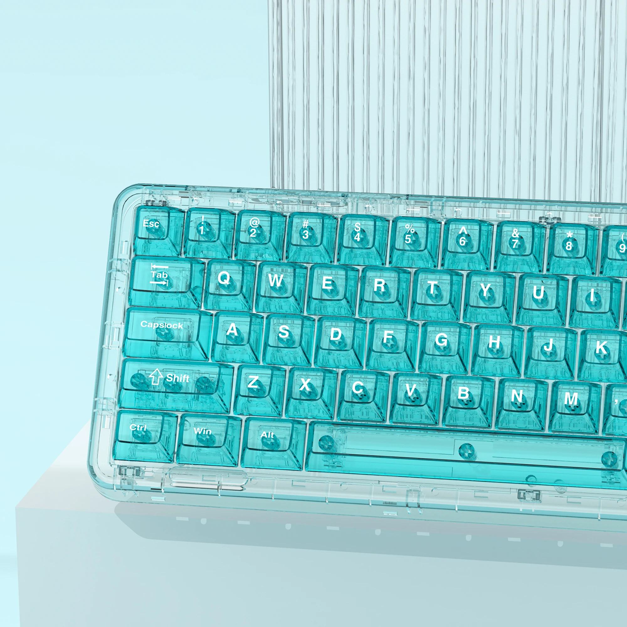 115 Keys Cyan Transparent Clear Keycaps Crystal Ceramic PC Keycap RGB Shine Through Key cap MDA Profile for MX Switch Keyboard