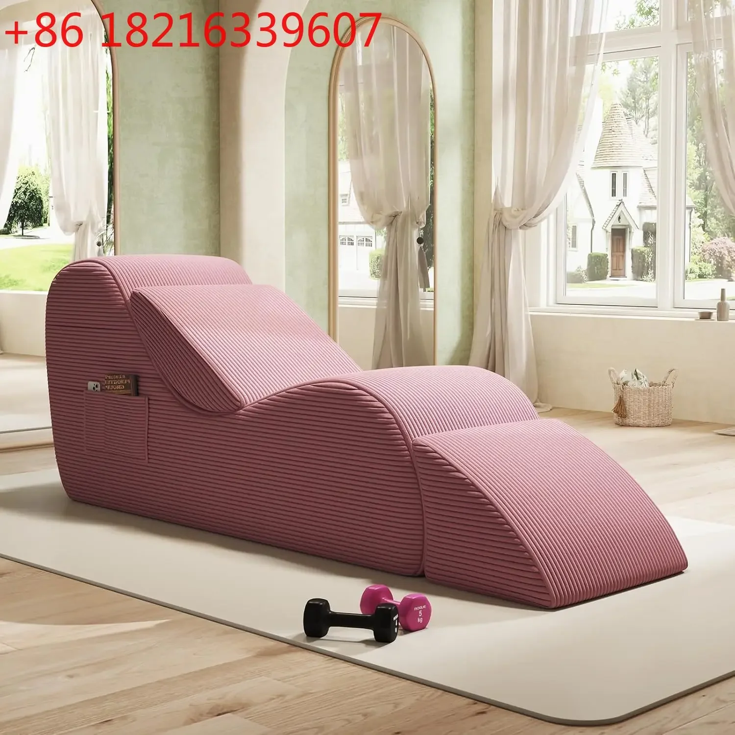 YAO Corduroy Yoga Sofa - All Sponge Filled Stretching Lounge Chair with Side Pocket for Home Fitness & Relaxation