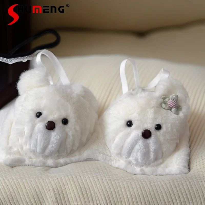 Set di reggiseno per orso di peluche intimo simpatico cartone animato Set di slip addensati per studenti senza fili da donna Intimo push up autunno inverno femminile