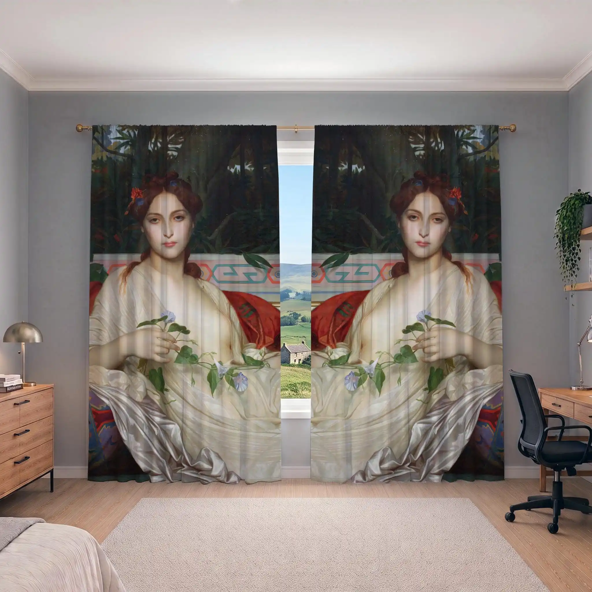 Vintage Art Portrait Curtain Window Dressing Bohemian Style Living Room Curtain for Home Decor