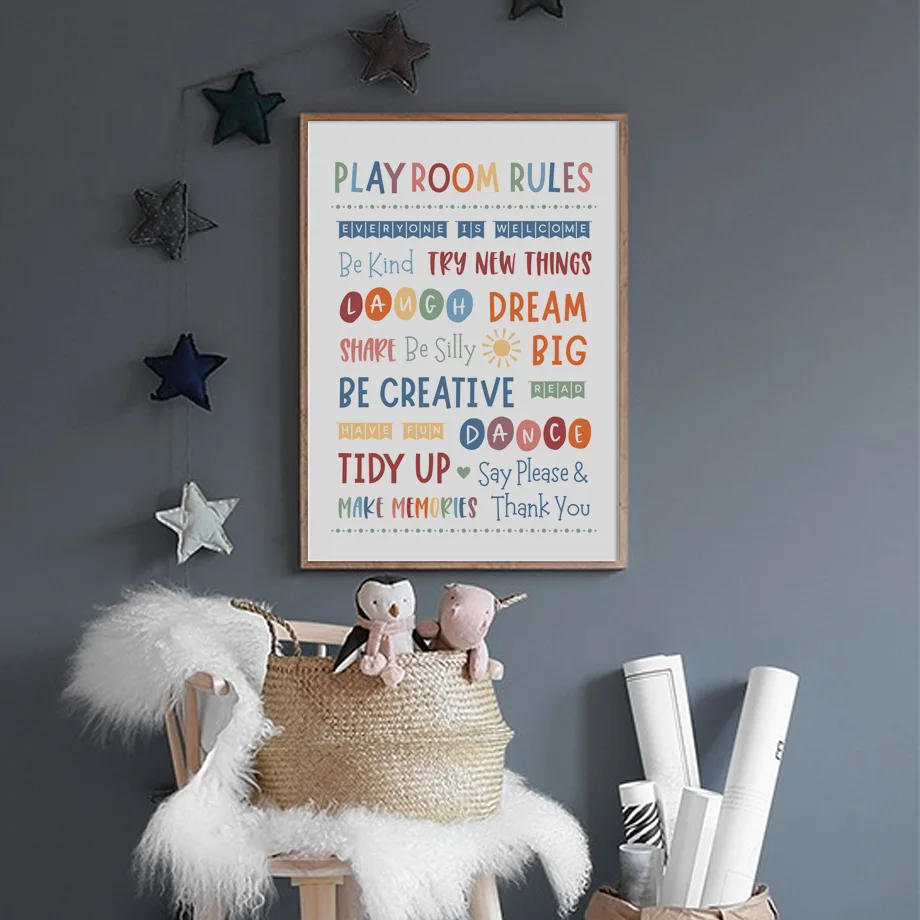 PLAY ROOM RULES Posters And Prints GROWTH MINDSET Quotes Canvas Painting Cartoon Nursery Wall Art Baby Kids Room Home Decoration