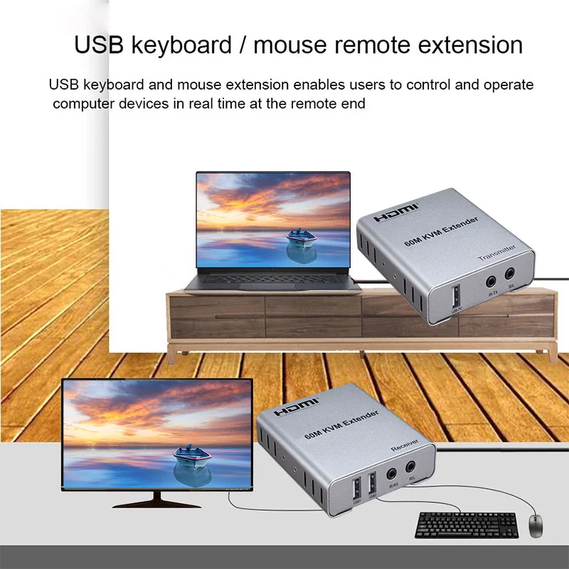 HDMI KVM Extender over Cat6/5e cable HDMI USB KVM extender withe audio exrtaction Up to 60M USB HDMI KVM extender over network