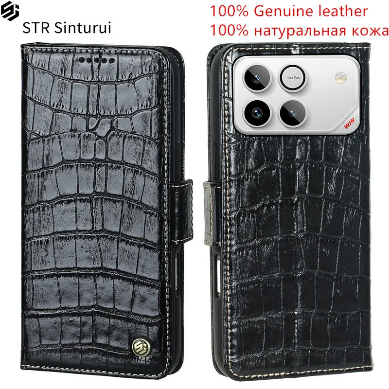 

STR 100% Genuine leather crocodile grain card Slot Wallet Cover For Honor Win RT AAK-AN00 AAP-AN00 Flip shockproof phone Case