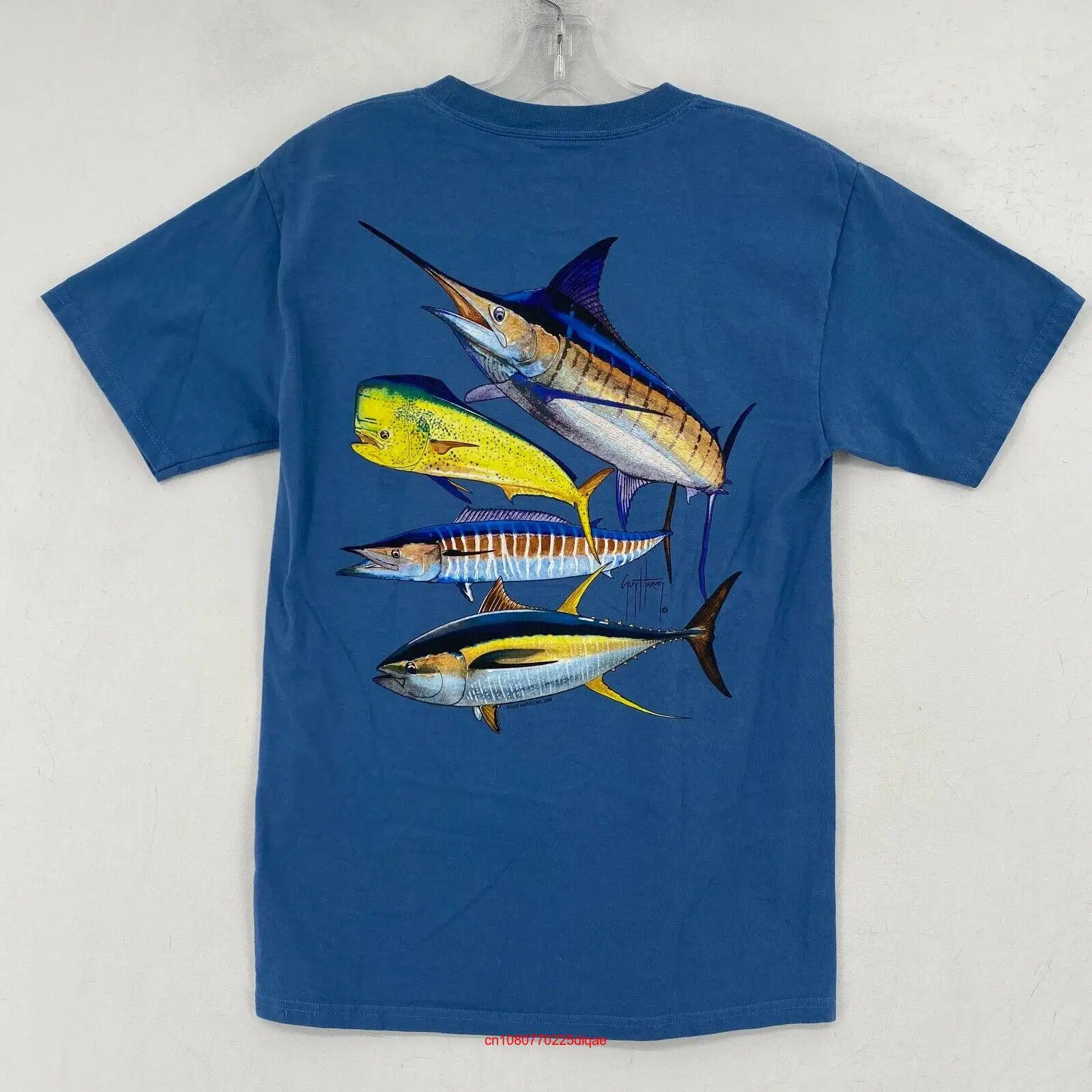 Guy Harvey AFTCO T Shirt Mens Small S Blue  Fishing Marlin Beach long or short sleeves