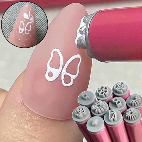 Imagen 2 del producto Conjuntos de sellos para uñas con patrón geométrico de flores 3D, herramienta multifuncional para pintar uñas, esmalte de uñas en Gel, bolígrafo para garabatear, plantillas de pincel