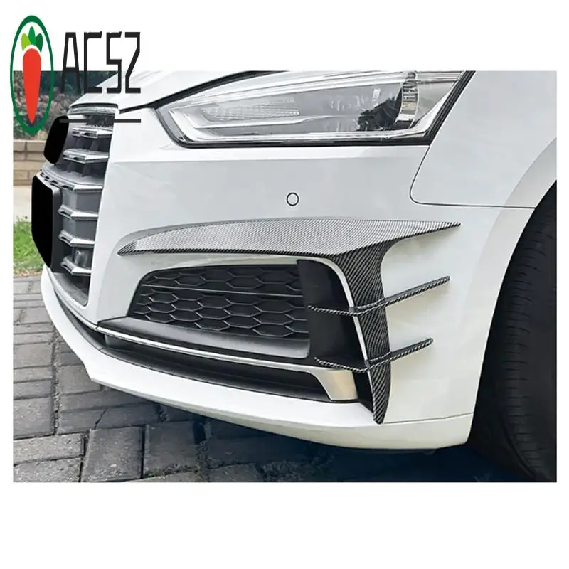 AC52-Car Front Bumper Splitter Spoiler Fog Lamp Spoiler Cover Carbon Fiber Trim For A5 S5 F5 Sline 2017-2020