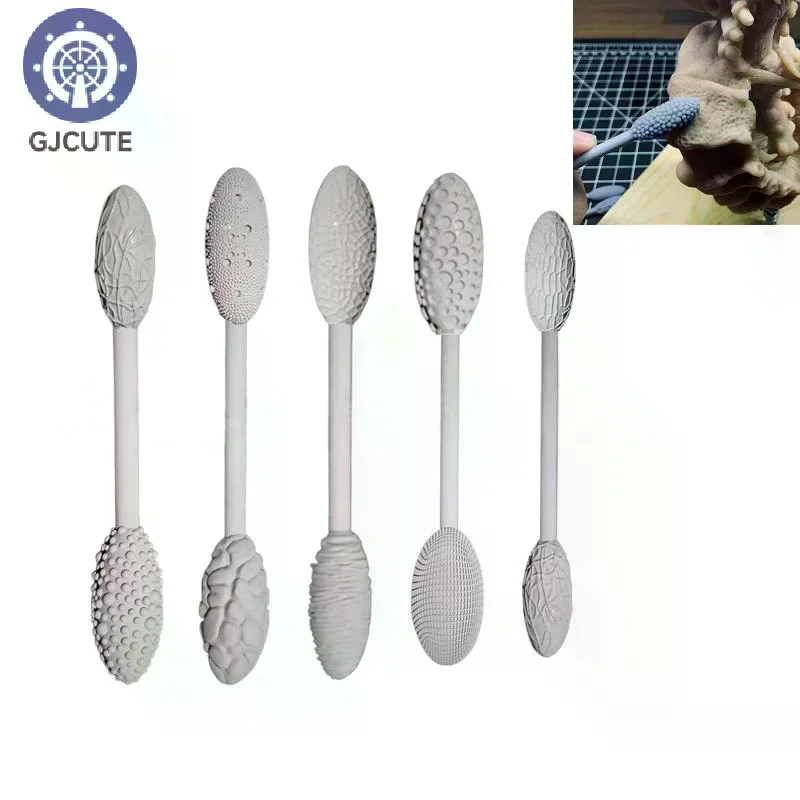 5Pcs Texture Rolling Emboss Plaids Hand Rollers Texture Tool Sets For Clay Art Clay Modeling Pattern Rollers Kit For DIY Crafts