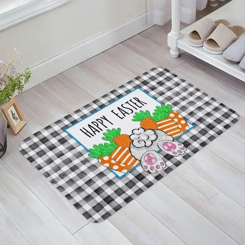 Easter Rug Welcome Door Mat Bunny Tail Floor Mat Indoor Outdoor Entrance Bathroom Door Mat Non-Slip Washable Carpet Party Decor