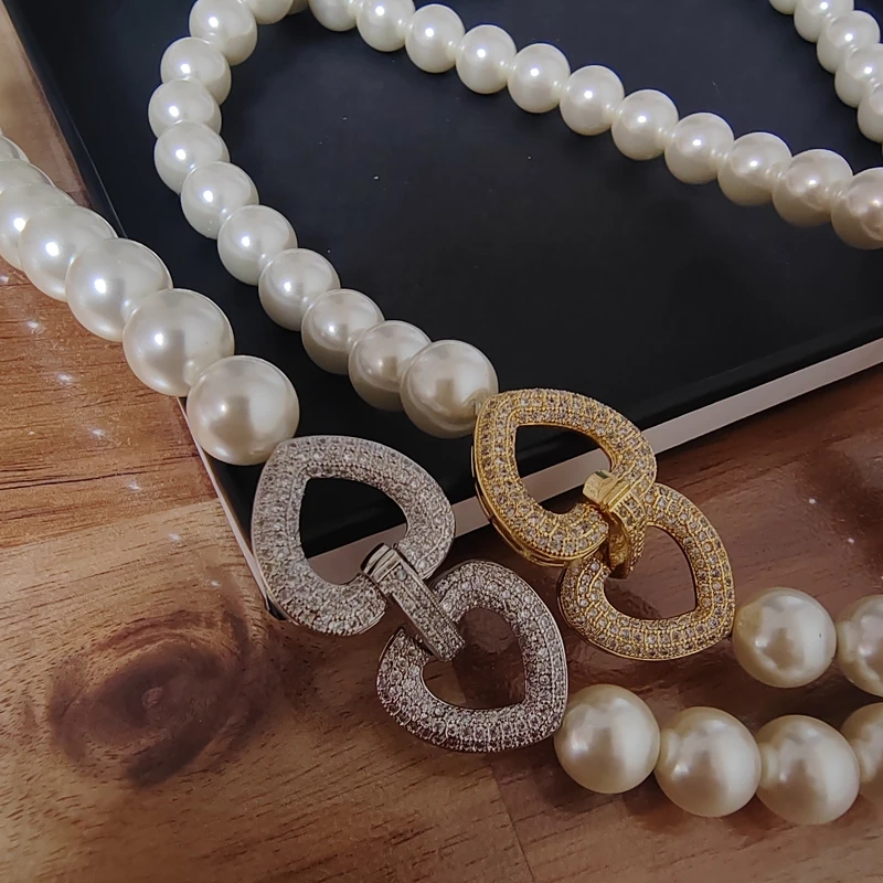 Exquisite doppelte Kamelien-Schnalle aus Glas mit künstlichen Perlen, kurze Kette, Halsband-Schmuck – Detail 9