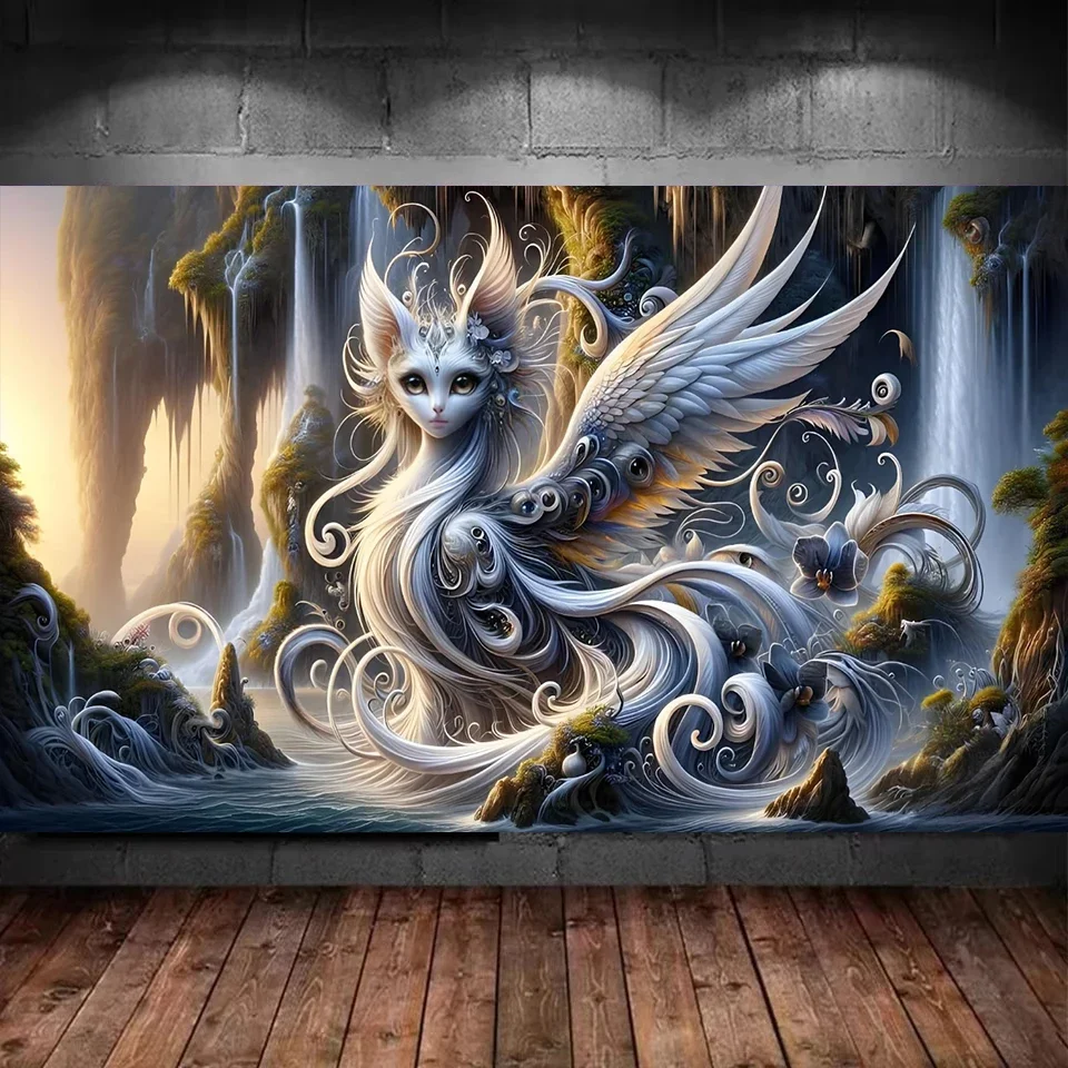 

Stunning Fantasy Forest Angel White Cat Girl Diy Diamond Painting Kit Craft Full Square Round Diamond Mosaic Art Home Decor Gift