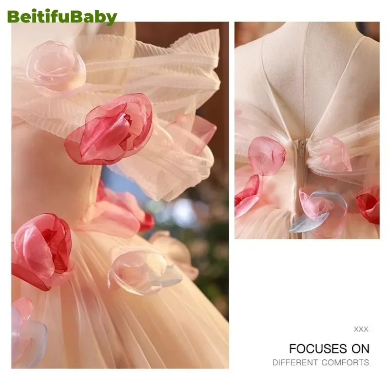 BeitifuBaby Flower Girls Dresses Princess Style Off The Shoulder Appliques Sleeveless Ball Gown Birthday Princess Style Dress