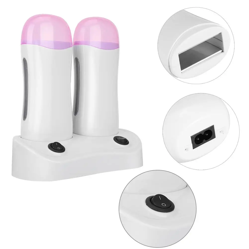 2pcs Electric Wax Heater for Hair Removal - Refillable Roll-On Cartridge Epilator Machine with EU Plug