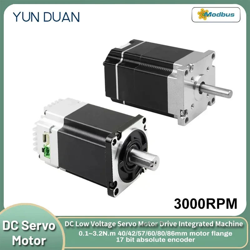 

24V 48V 72V DC Low Voltage Servo Motor Drive All in One Integrated Drive 0.1-3.2N.m 17 Bit Absolute Encoder 3000RPM with RS485