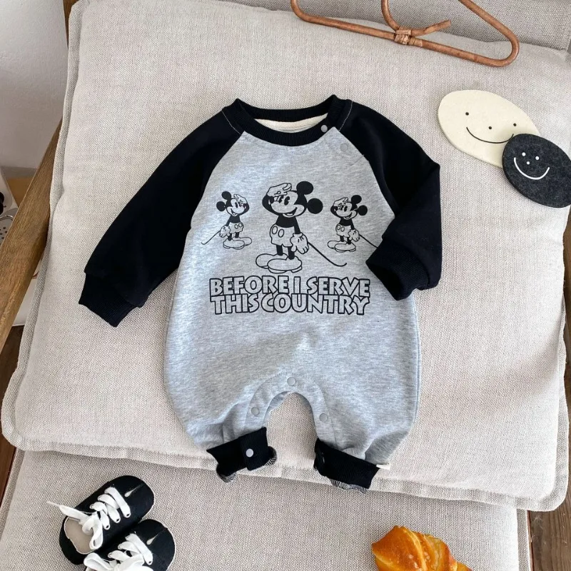 Spring Autumn Long Sleeve Boys Girl Rompers Cartoon Disney Mickey Mouse Jumpsuit Toddler Infant Rompers Kids Outfits K700