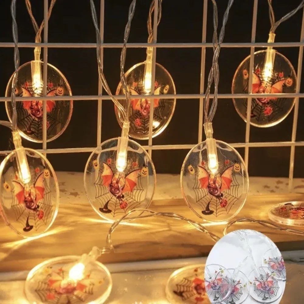 Luminous Halloween LED String Lights Twinkle Spiderweb Halloween Festoon Light Battery Powered Skull Pumpkin Bat