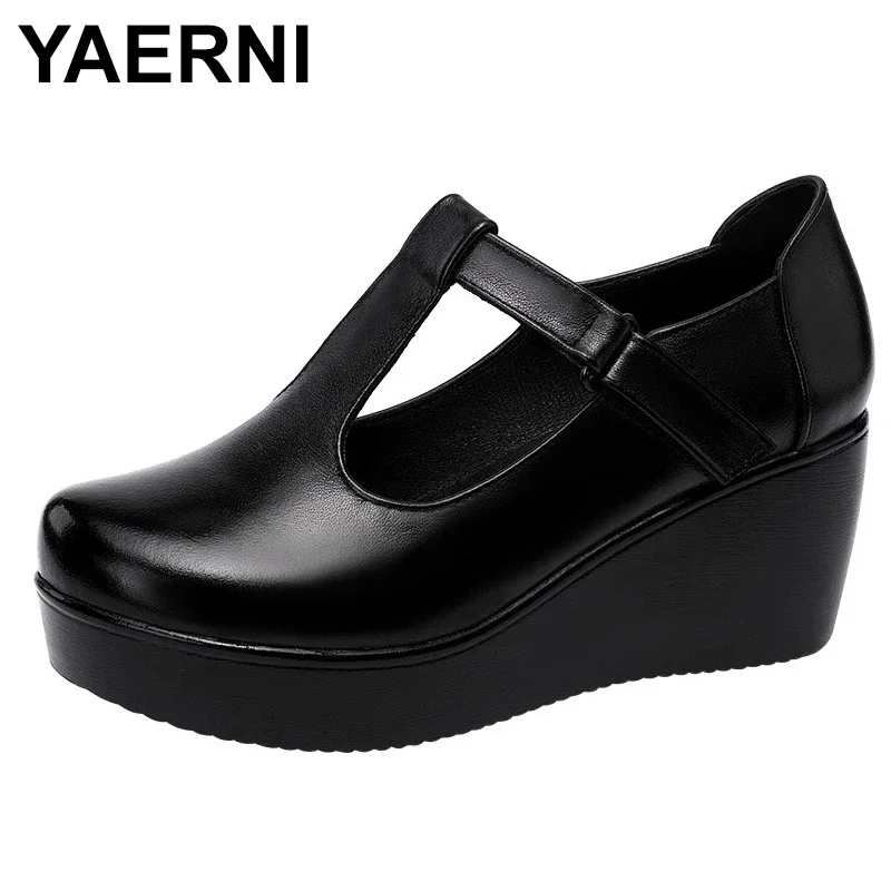 YAERNIRound Head Platform Shoe Women\'s Large Size Anti Slip Comfortable Wedges Heel Shoes High Heel Ladies Heels