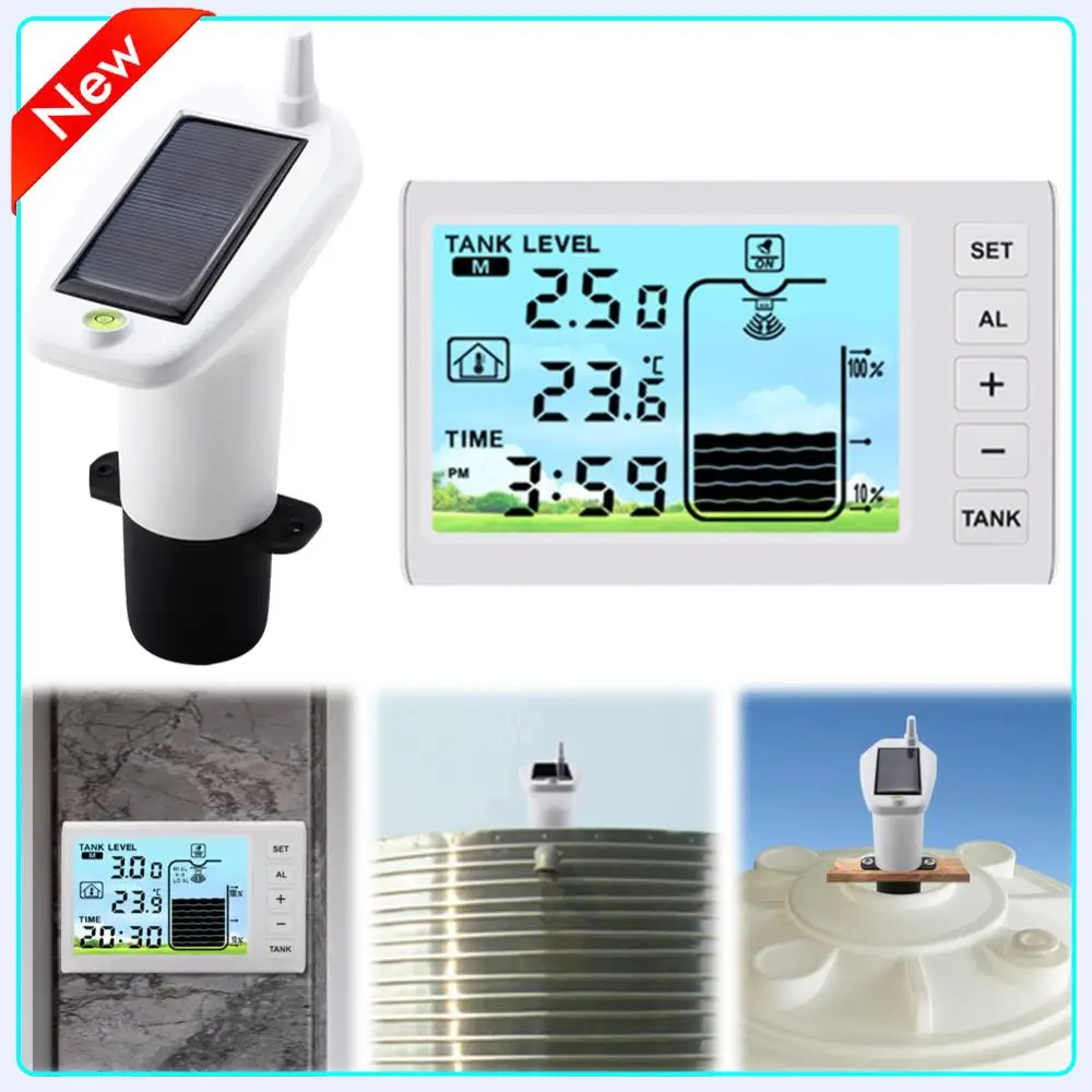 

Solar Powered Indoor Water Tank Liquid Level Meter Temperature Clock Gauge W/ Alarm Water Level Gauge for Liquid Depth Measuring