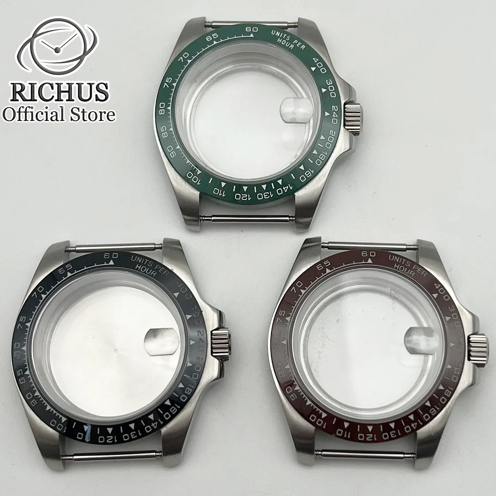 

40mm watch case sapphire glass fit NH35 NH36 NH34 ETA2824 2836 PT5000 Seagull ST2130 movement Black coffee green ceramic bezel