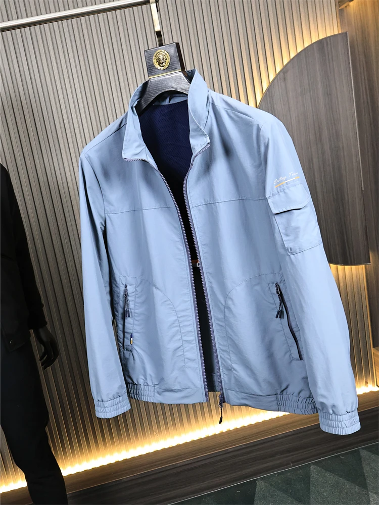 

Faionable Commuter Men's Jaet Pure Color 3D Sli Spring Outerwear Youth Stand Fit Long Sve Hooded Regular Length