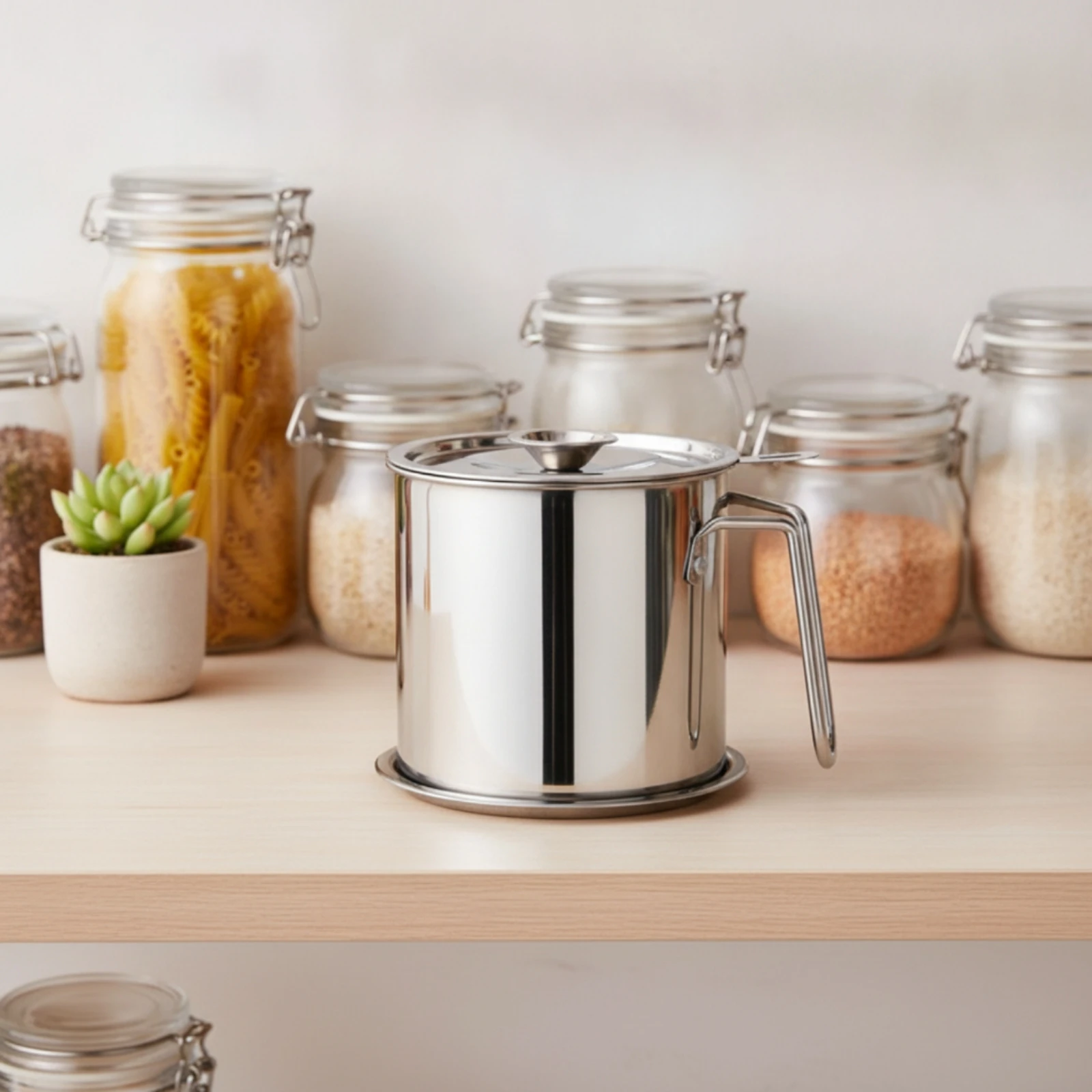 Oil Filter Pot Stainless Steel Cooking Oil Container with Strainer Grease Container with Strainer Pouring Lip Cookware view 6