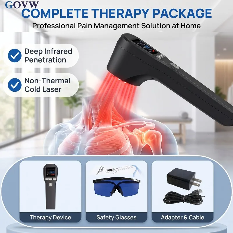 GOVW 880mW LLLT Red Infrared Cold Laser Physiotherapy Device 650nm 808nm Class IV Portable for Sports Injuries Neuropathy Relief