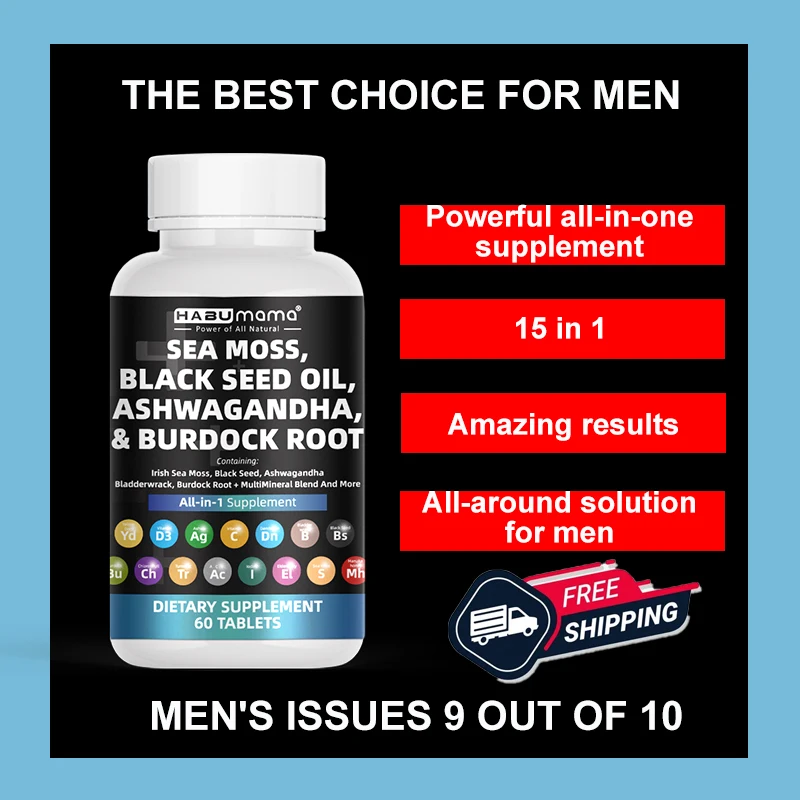 Best Energy Supplement, Men\'s Nutritional Supplement 15-in-1 Sea Moss Male Supplement 60 tablets